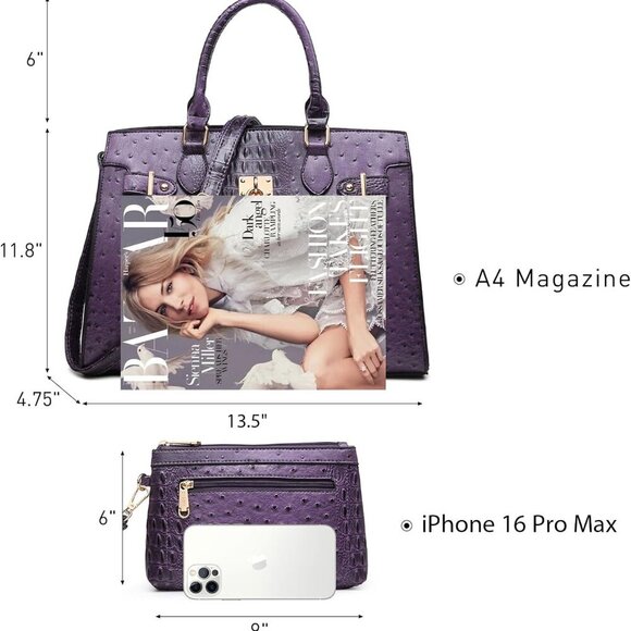 Women Handbags Faux Leather Large Tote With Matching Clutch for Work & Travel - Picture 6 of 6